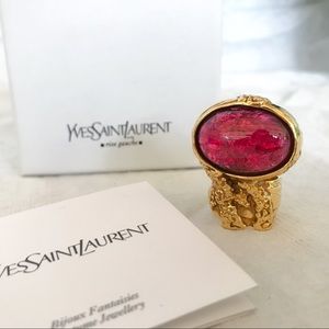 SOLD YSL Arty Ring LOVE magenta gold tone size 6
